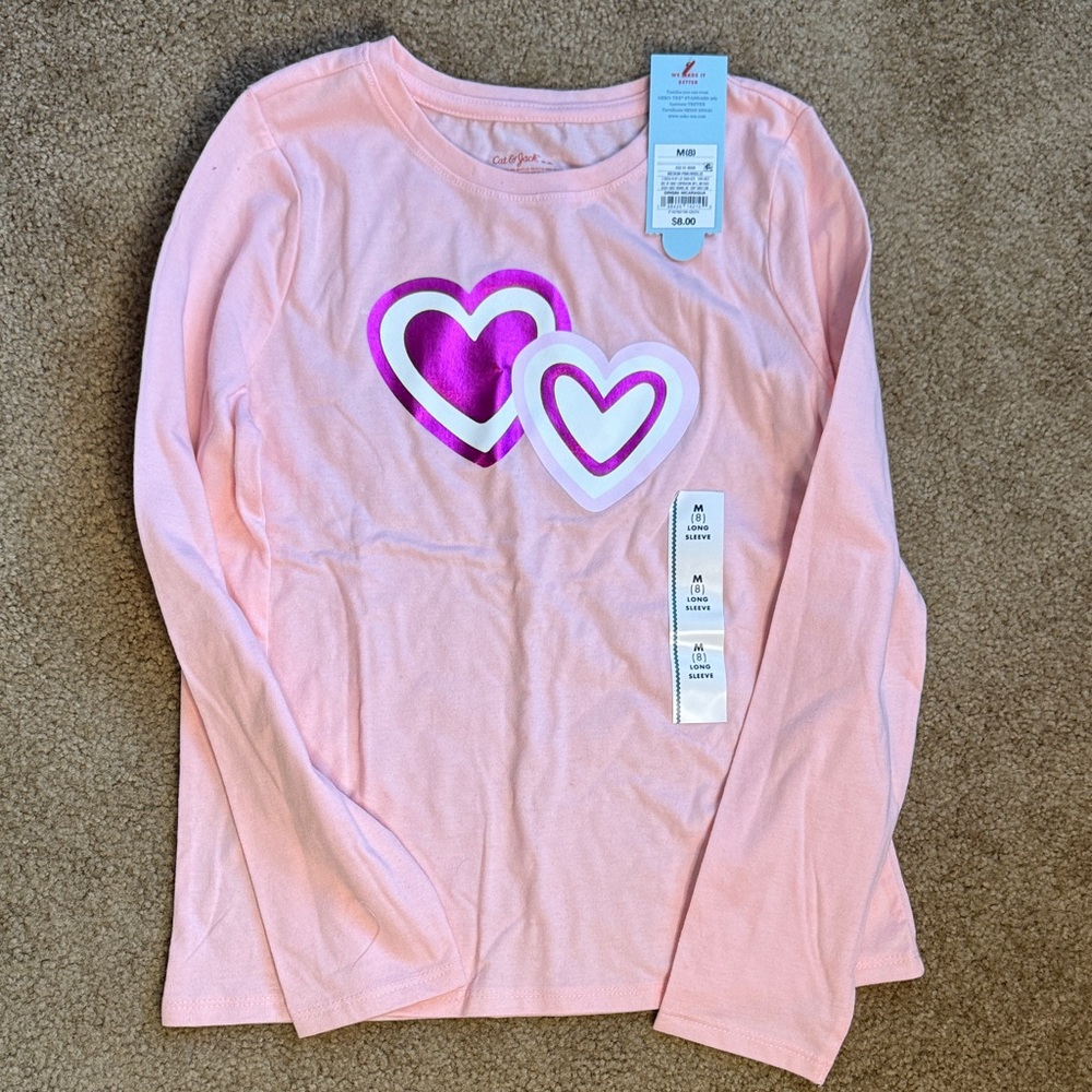 Cat & Jack Pink Long Sleeve Shirt with Heart Design